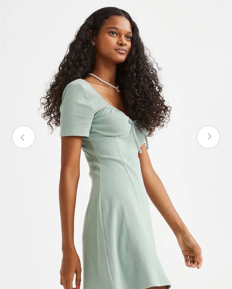 Sage Green Ribbed Coquette Dress