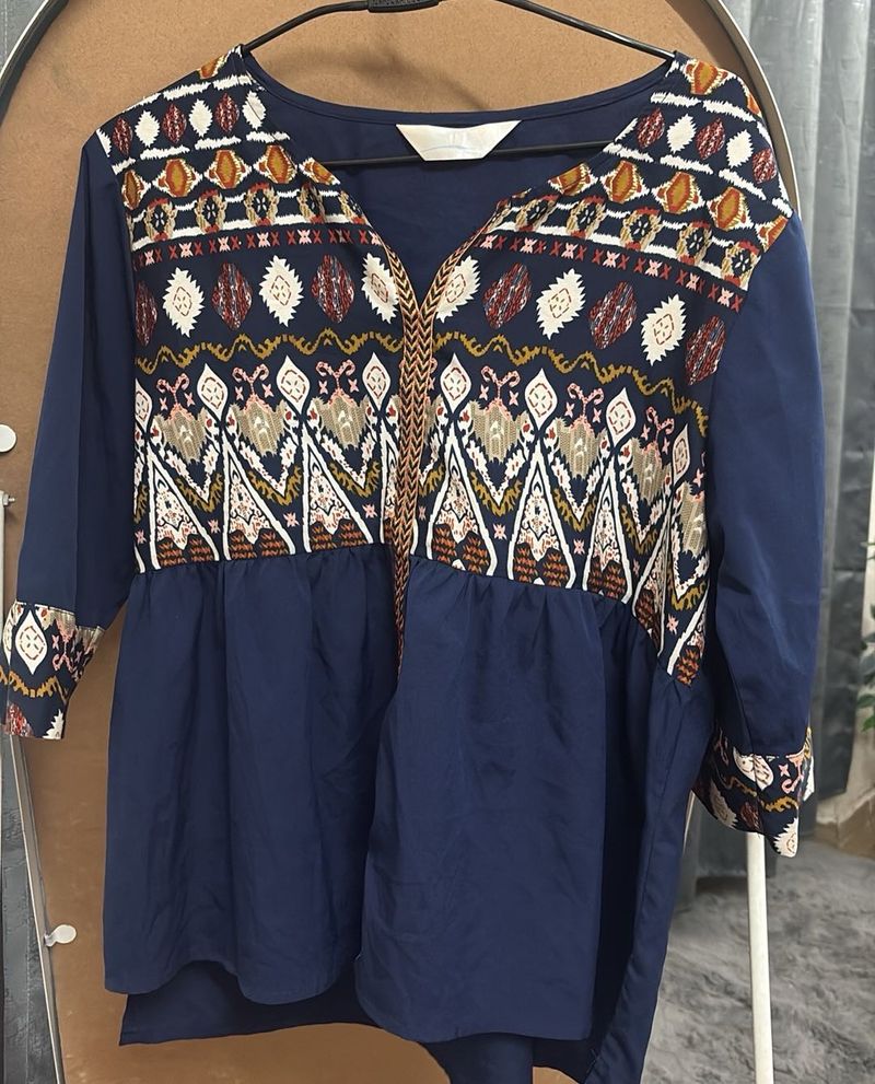 Embroidered Navy Blue Top