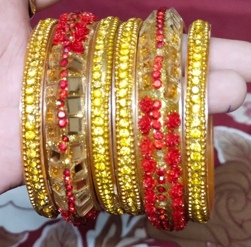 Red And Golden Chuda Bangles Set #8