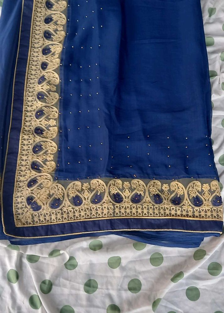 Royal Blue Saree with Gold Embroidery