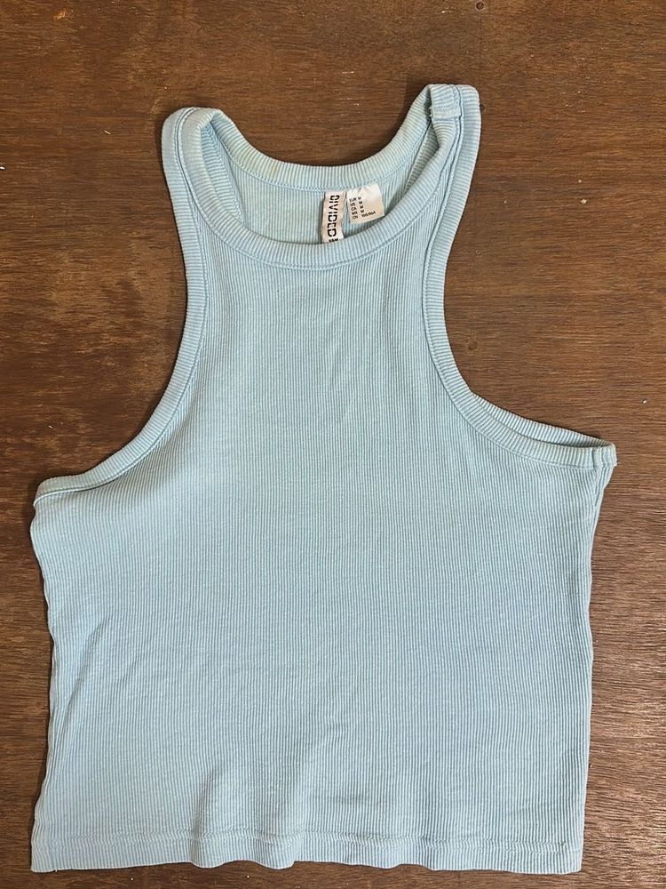 Baby Blue Ribbed Crop Tank Top