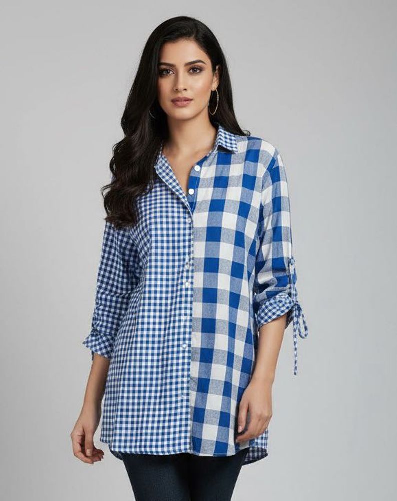 Blue Gingham Checkered Top