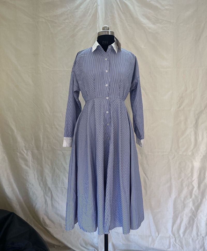 Blue Striped Shirt Dress