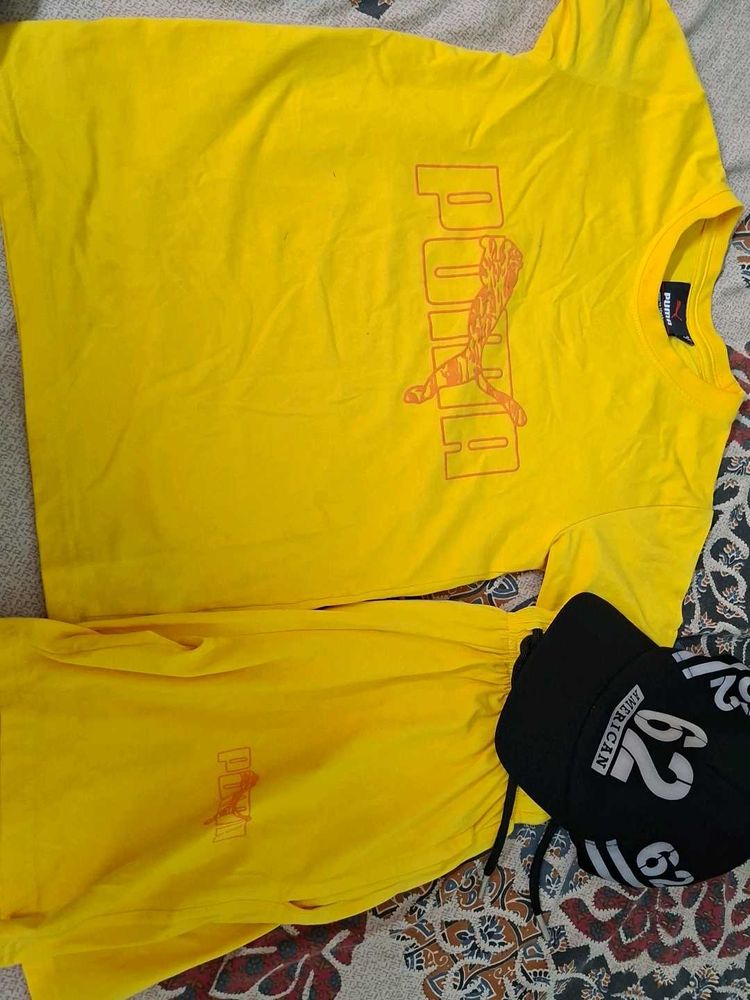 Puma Yellow T-Shirt and Shorts Set