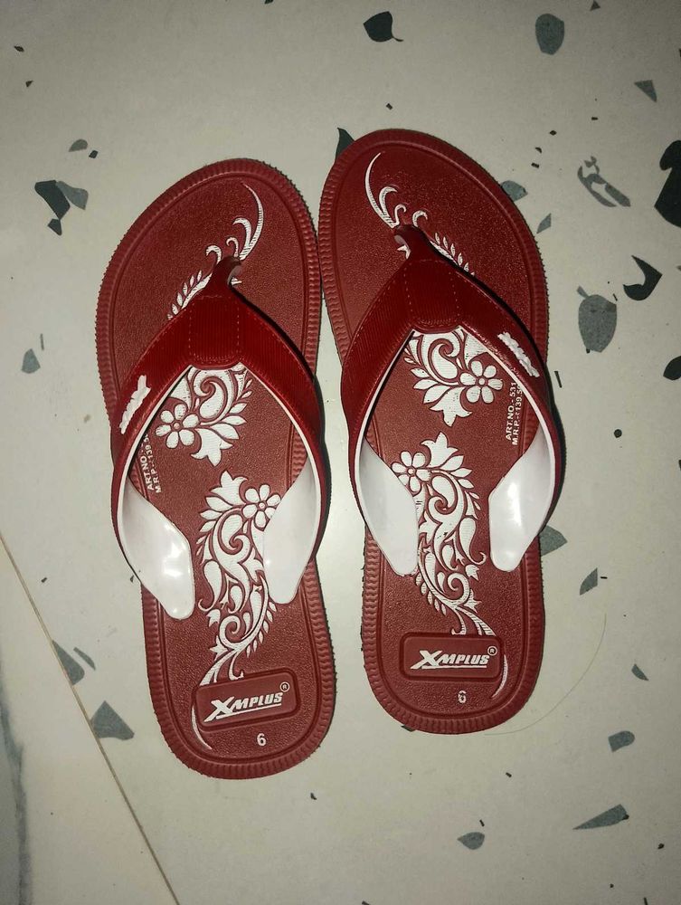Maroon Flip-Flops with Floral Design