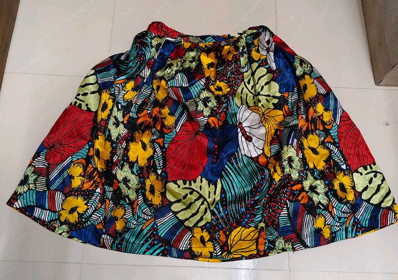Vibrant Floral Print Boho Midi Skirt