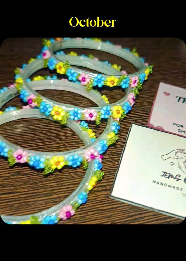 Handmade Beaded Flower Bangles