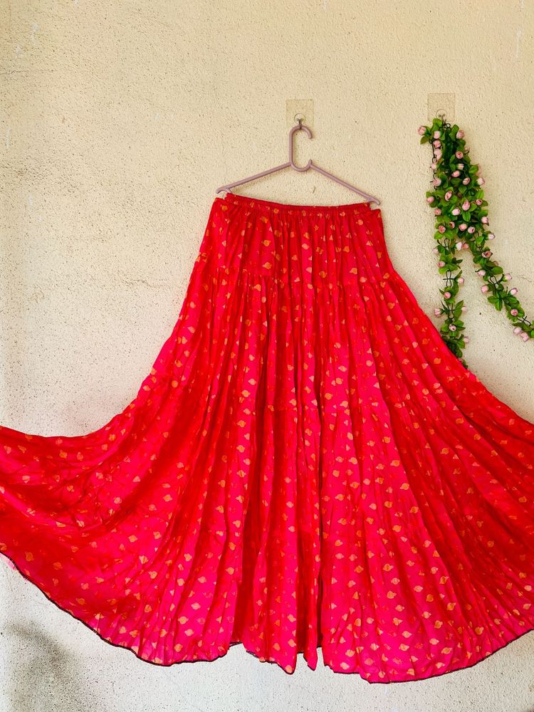 Red &amp; Gold Print Ethnic Skirt