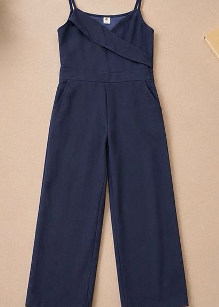 Chic Navy Blue Wide-Leg Jumpsuit
