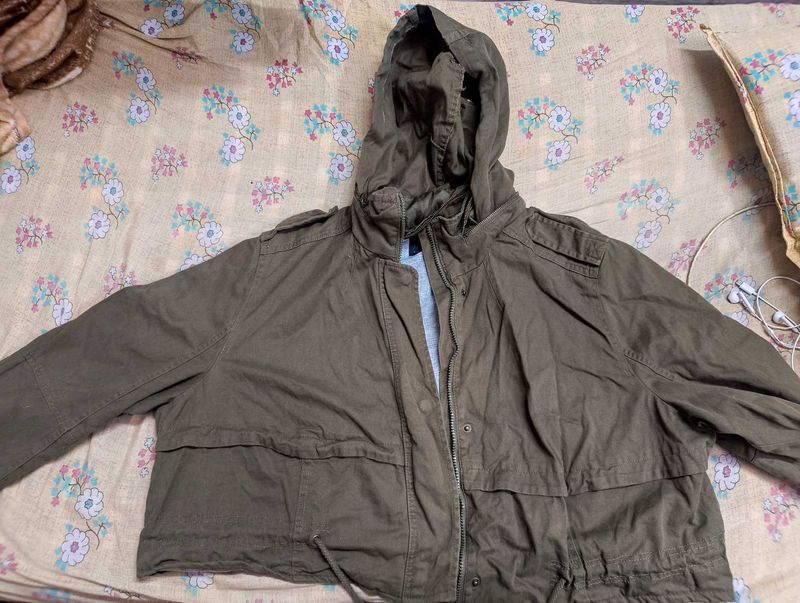 Olive Green vintage Hooded Jacket