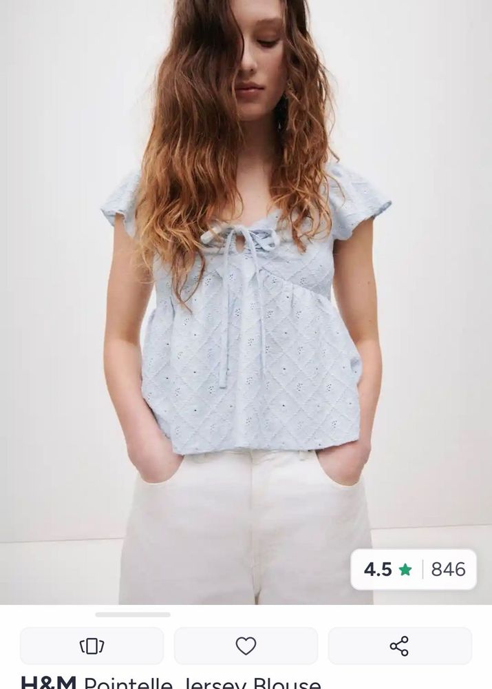 Light Blue Broderie Anglaise Tie-Front Blouse