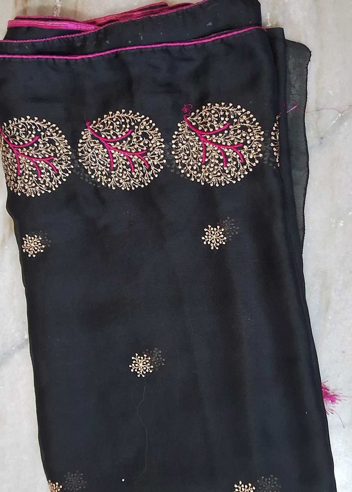 Elegant Black Embroidered Saree