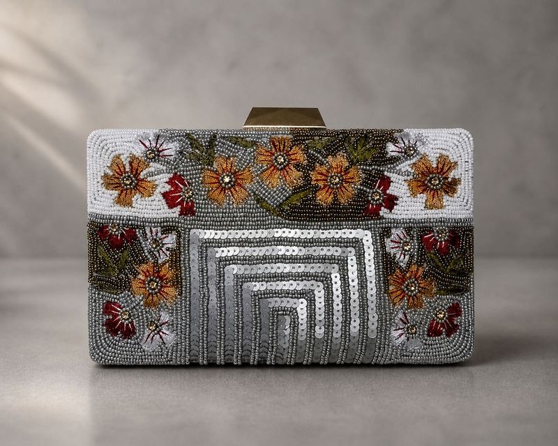 Brand Embellished Clutch Bag with Chain