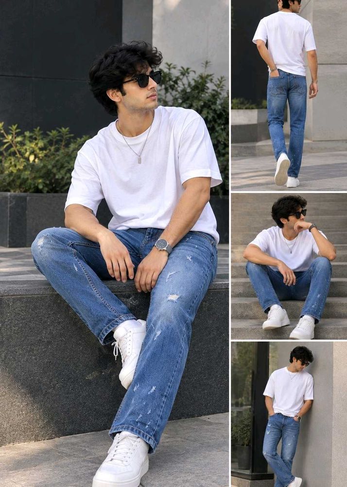 Men's Distressed Blue Denim Jeans