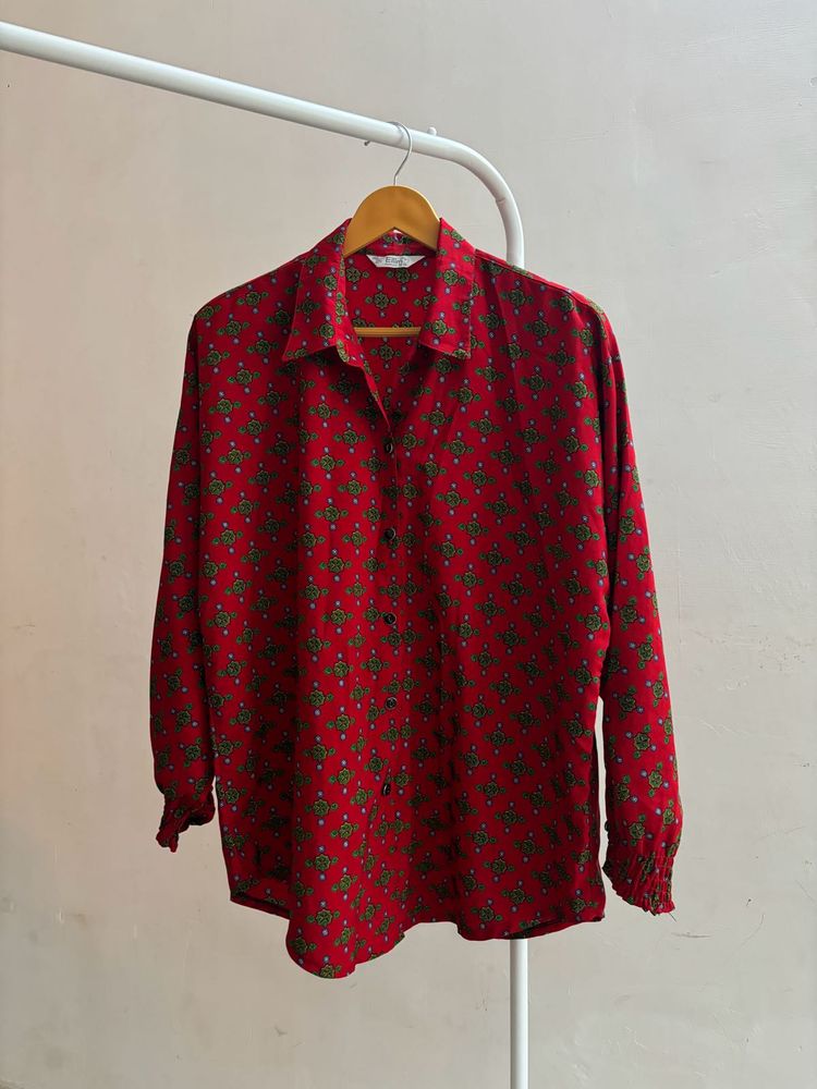 Red Printed Full Sleeve Korean Shirt