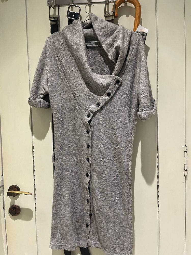 Grey Button-Up Drape Neck coat