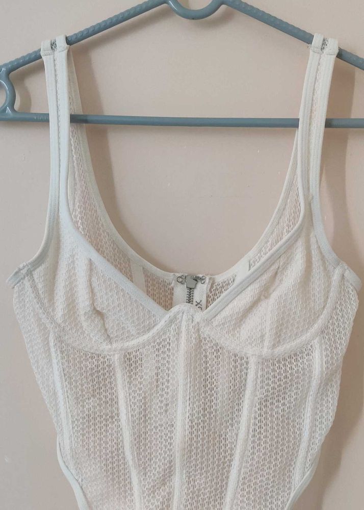 White Mesh Corset Top