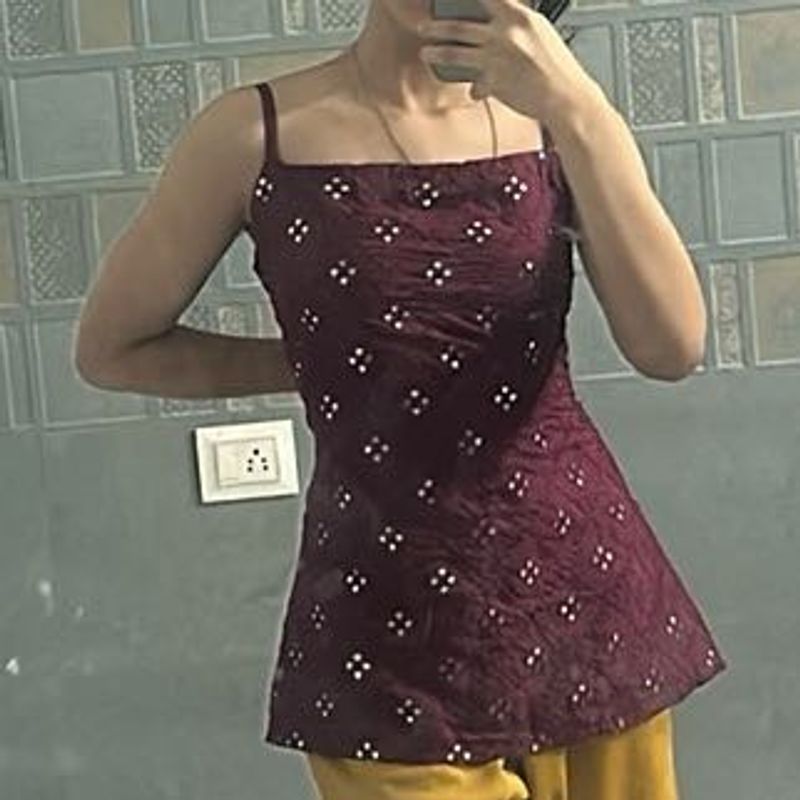 Stylish Maroon Kurti with White Embellishments