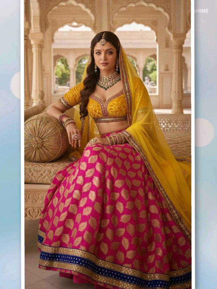 unsteach Elegant Pink &amp; Yellow Lehenga Choli Set