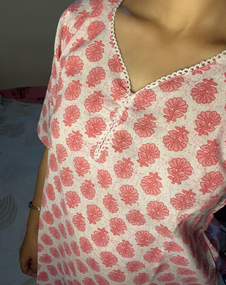 Pink Floral Print Kurta
