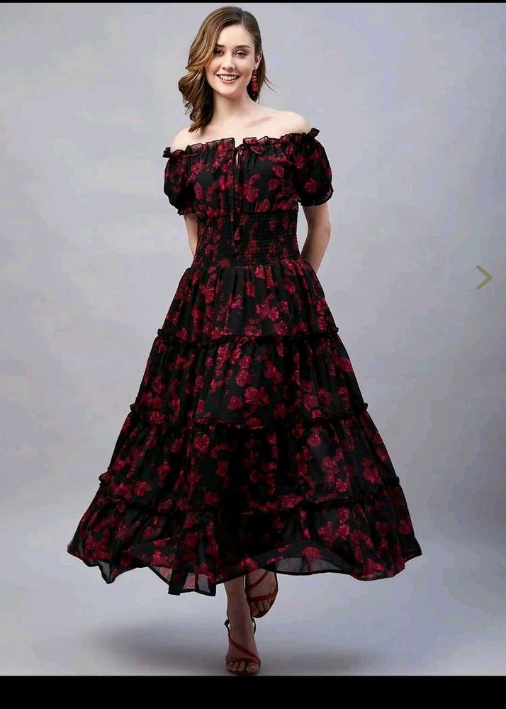 Off-Shoulder Floral Tiered Maxi Dress