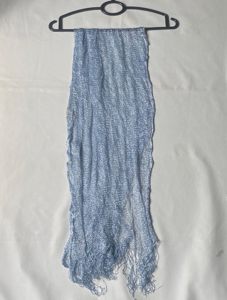 Sparkling Blue Scarf with Fringe