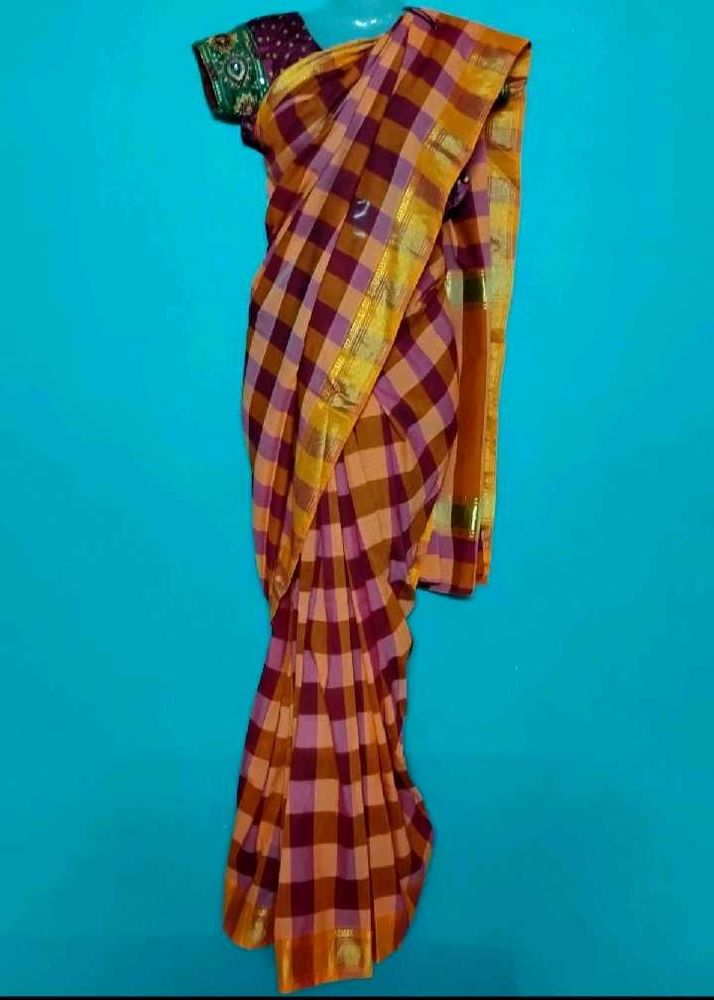 multi colour check saree