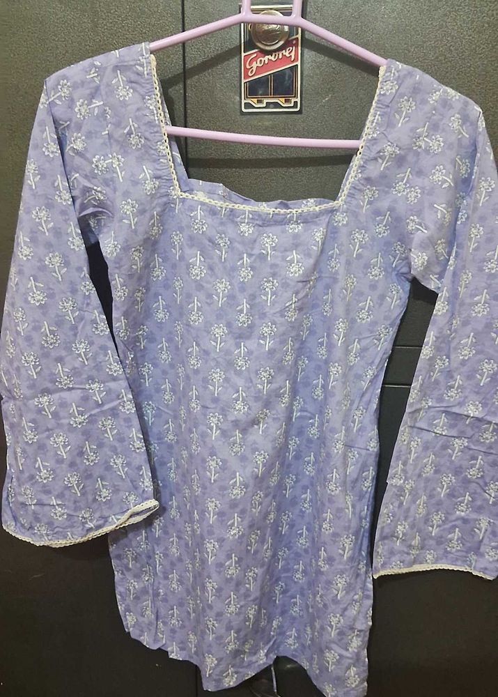 Lavender Floral Print Short Kurti