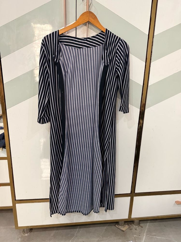 Striped Midi Dress with Cardigan