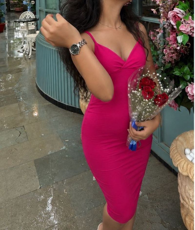 Hot Pink Bodycon Midi Dress