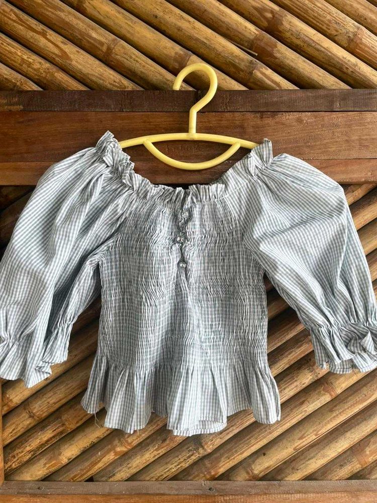 Striped Smocked Puff Sleeve Top