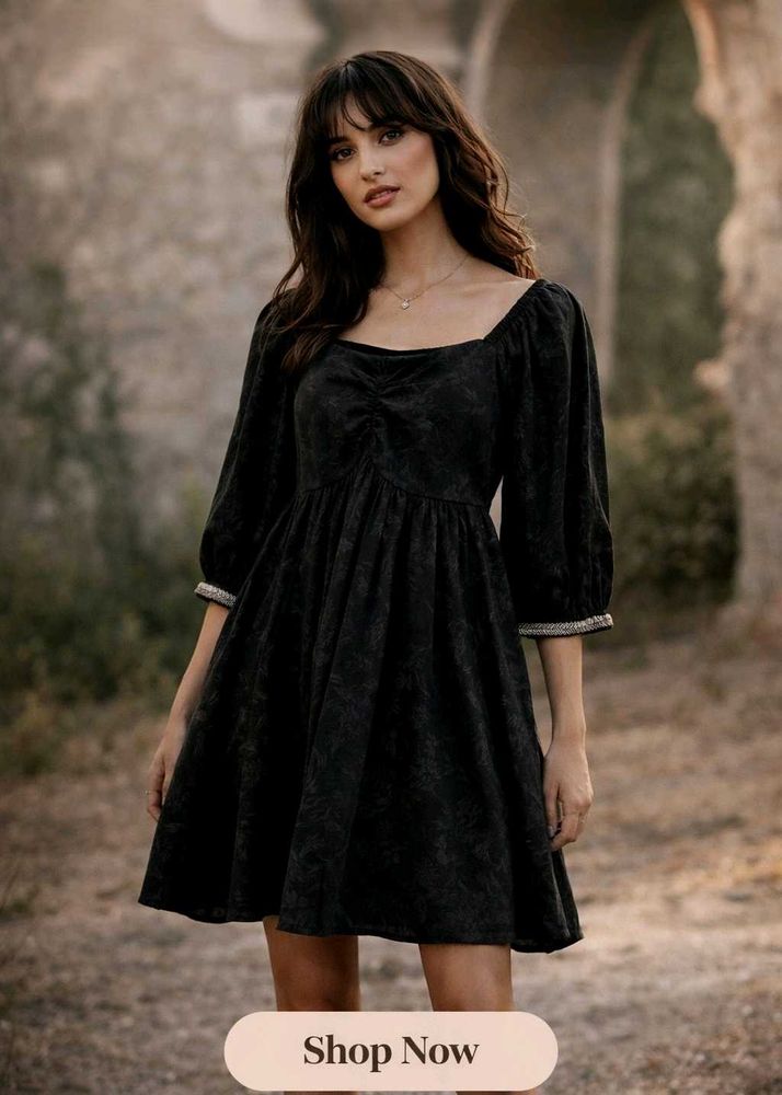 Chic Black Puff Sleeve Mini Dress(FIXED PRICE)