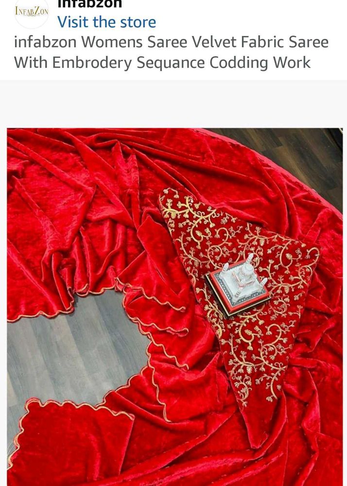 Velvet Embroidered Red Saree