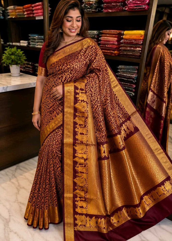 Elegant Maroon Silk Saree with Gold Border