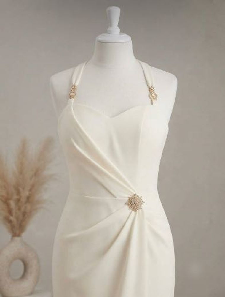 Elegant Cream Halter Neck Gown