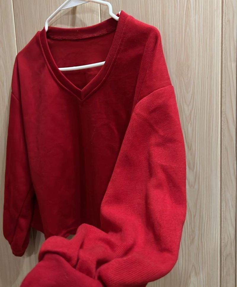 Red V-Neck Long Sleeve Top