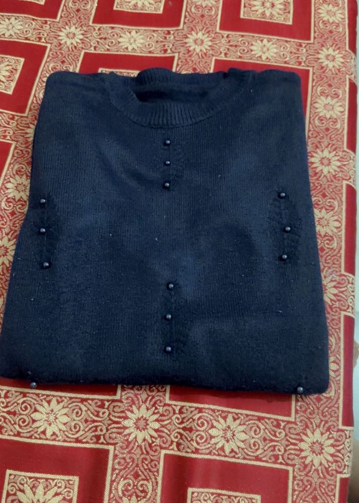 Navy Blue  Beaded Sweater