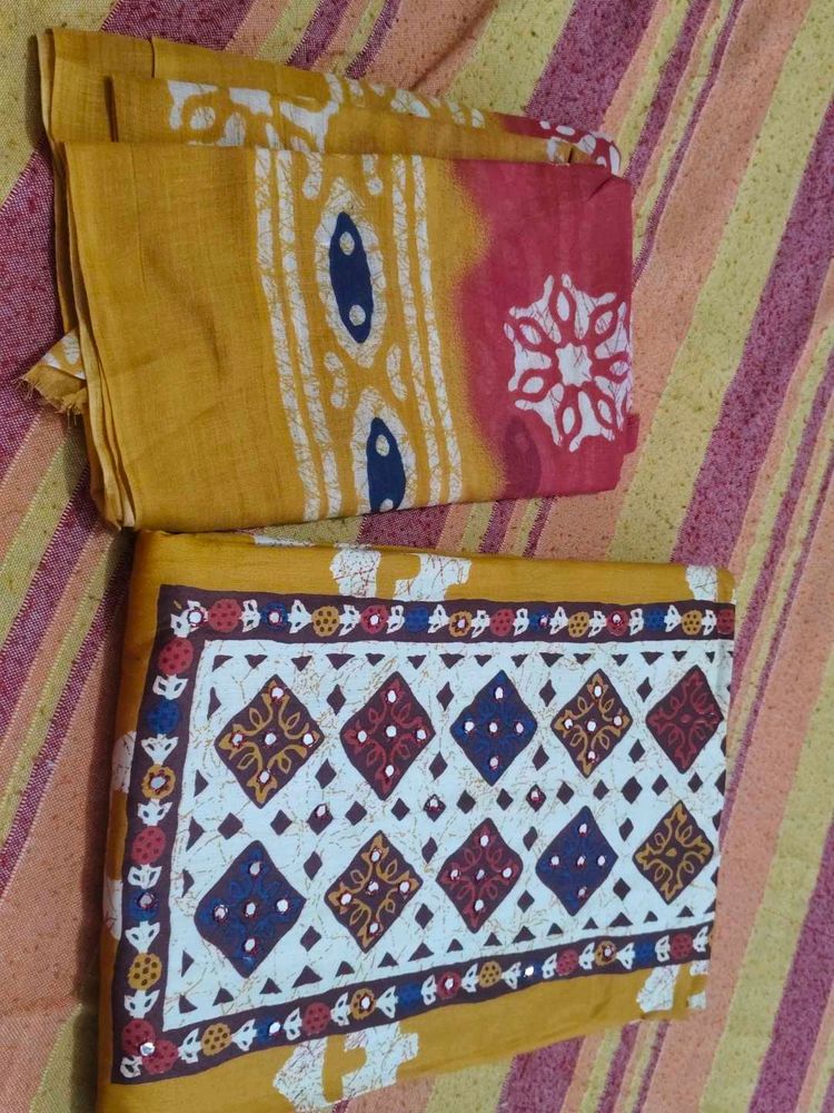 Yellow &amp; Red Batik Print Dress Material