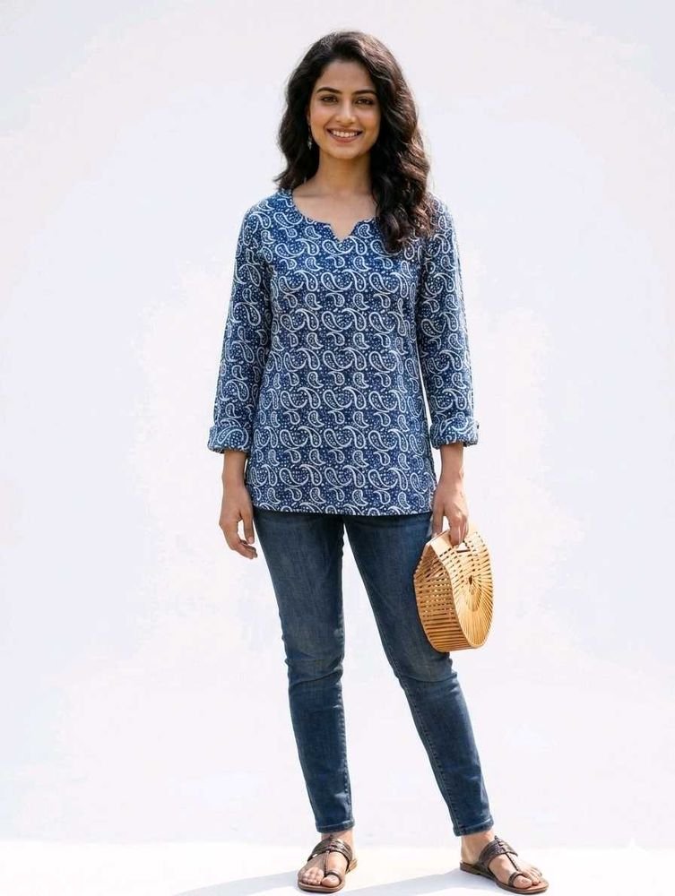 Blue Paisley Print Kurta Top