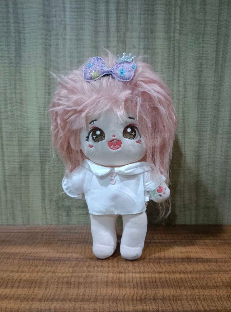 Cute Plush Doll with Pink Hair