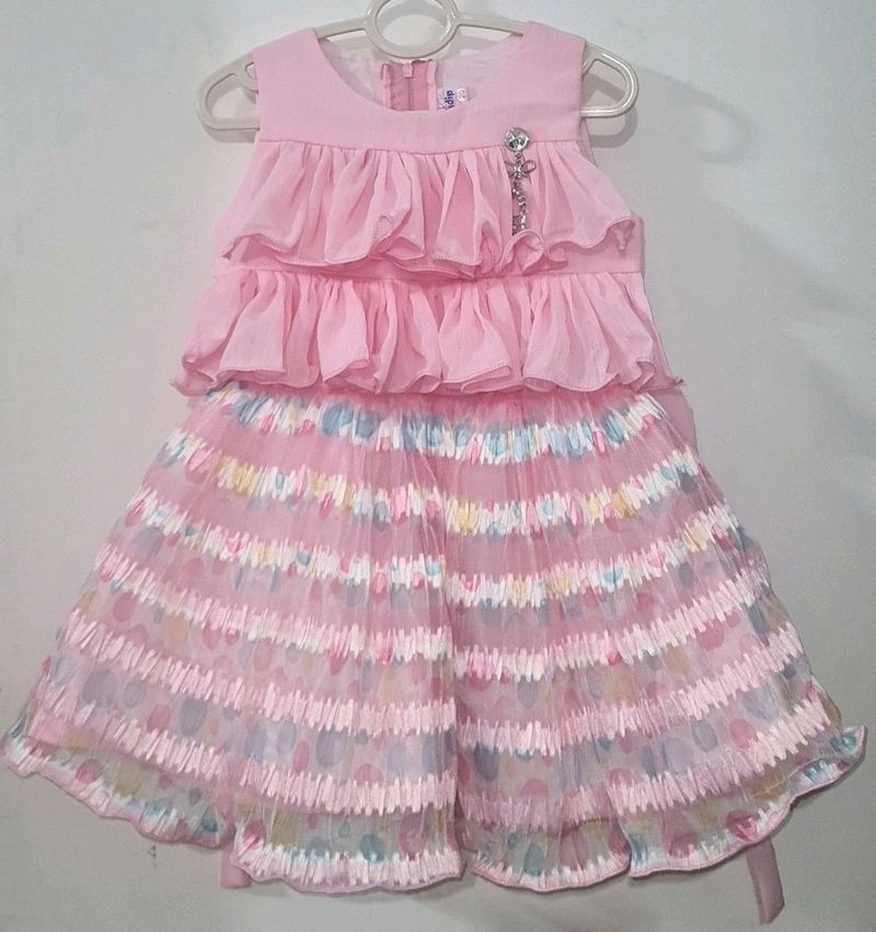 Girls Party Wear Frok Pink