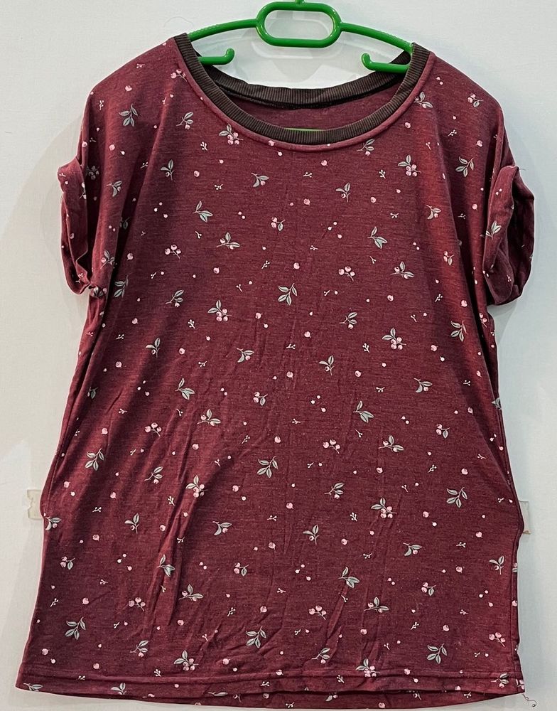 Maroon Floral Print T-Shirt