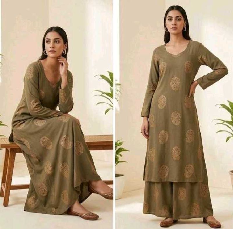 Elegant Olive Green Kurta Set with pilao