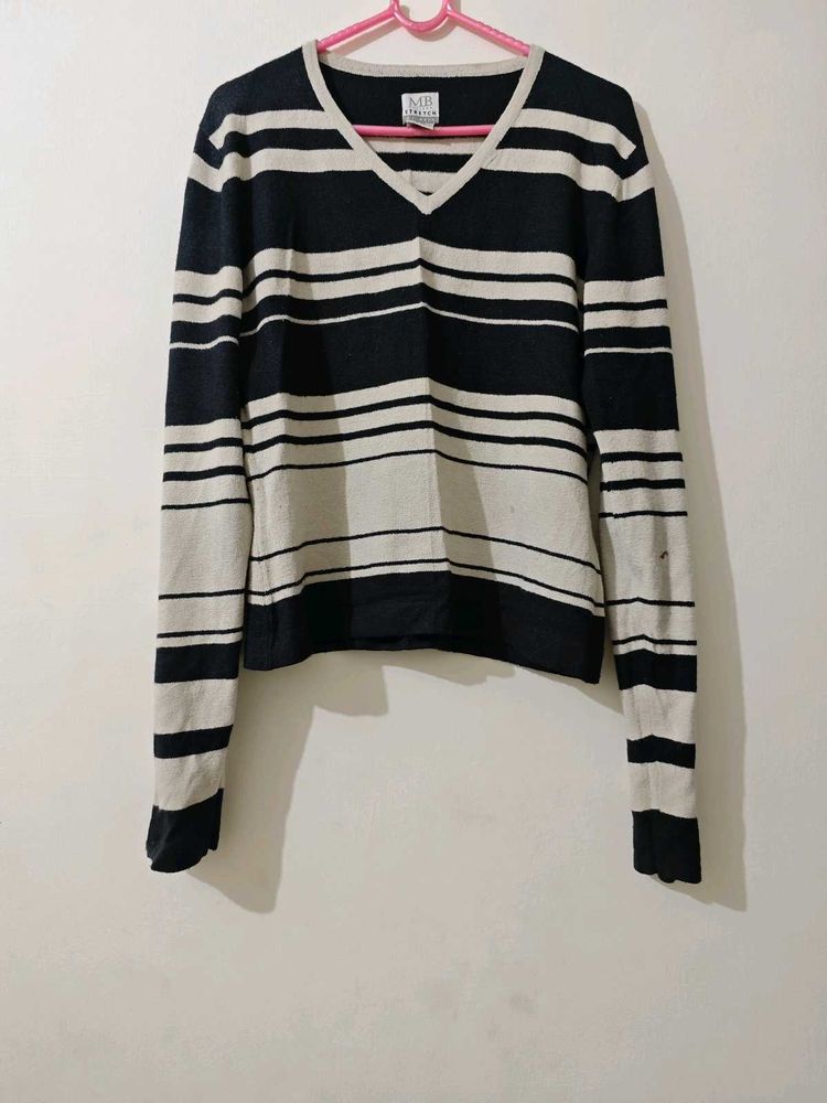 Striped V-Neck Pullover Sweater