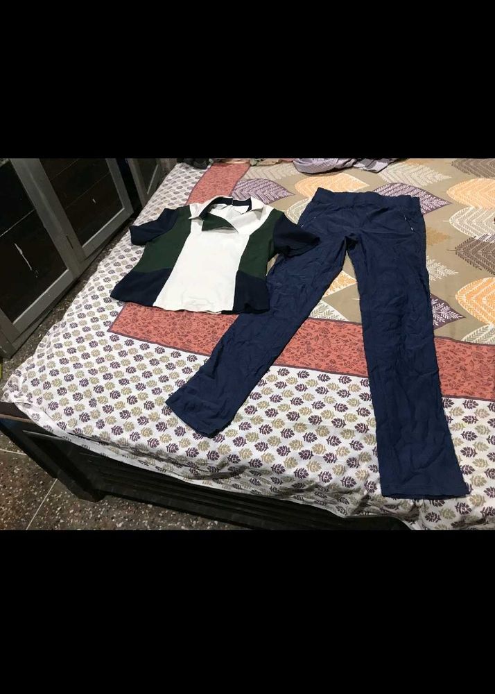 Casual Colorblock Polo Shirt and Pants Set