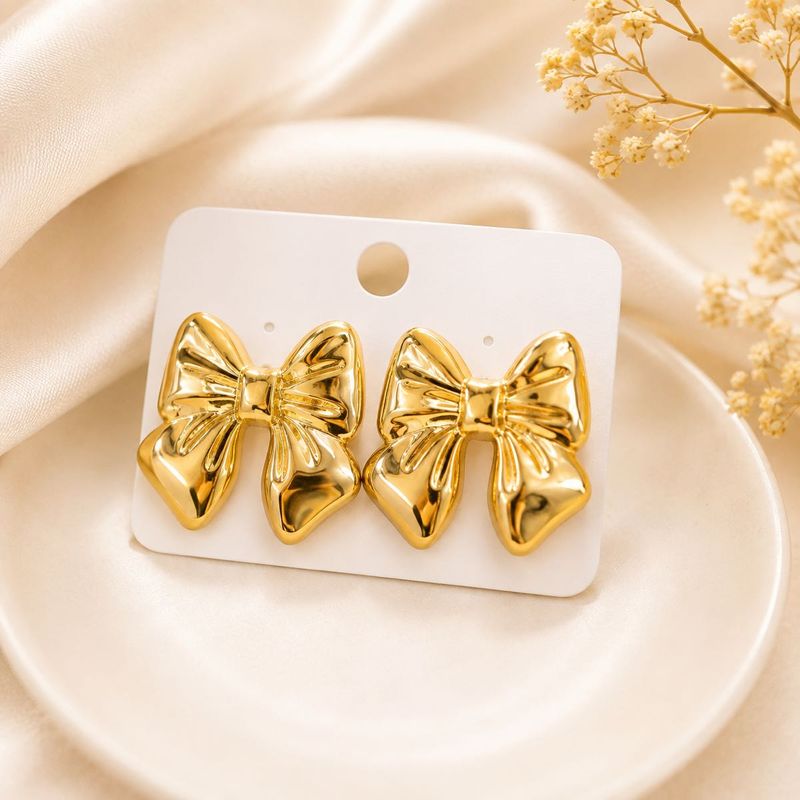 Anti-tarnish Gold Bow Earrings