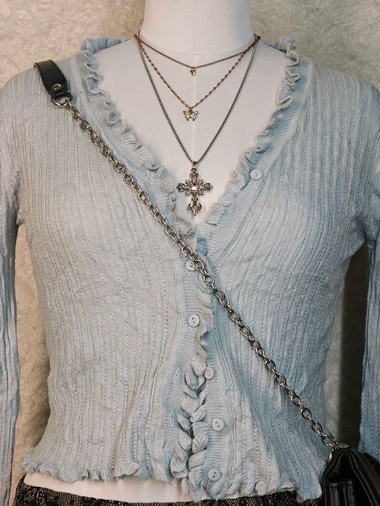 Cute Baby Blue Ruffle Cardigan