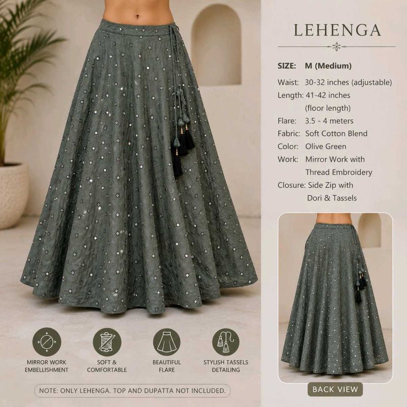 Olive Green Mirror Work Lehenga