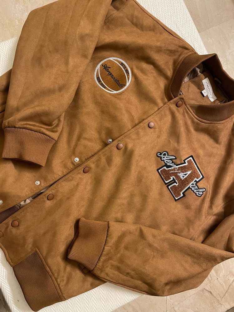Aeropostale Varsity Jacket (Brown Suede)
