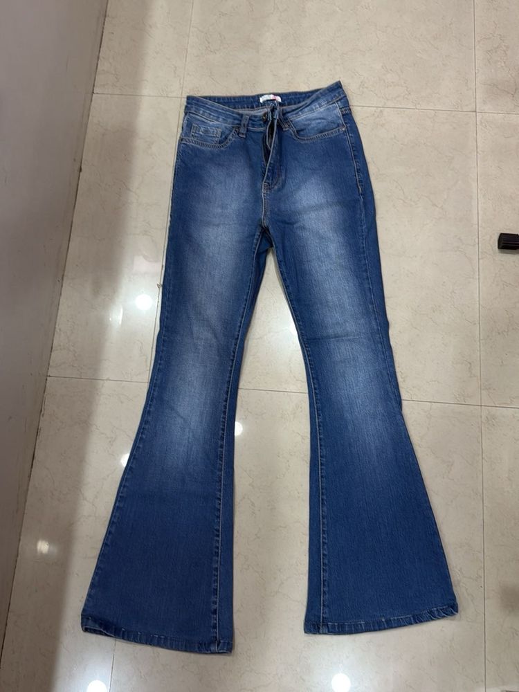 Women's Flared Blue High Waist Denim Jeans